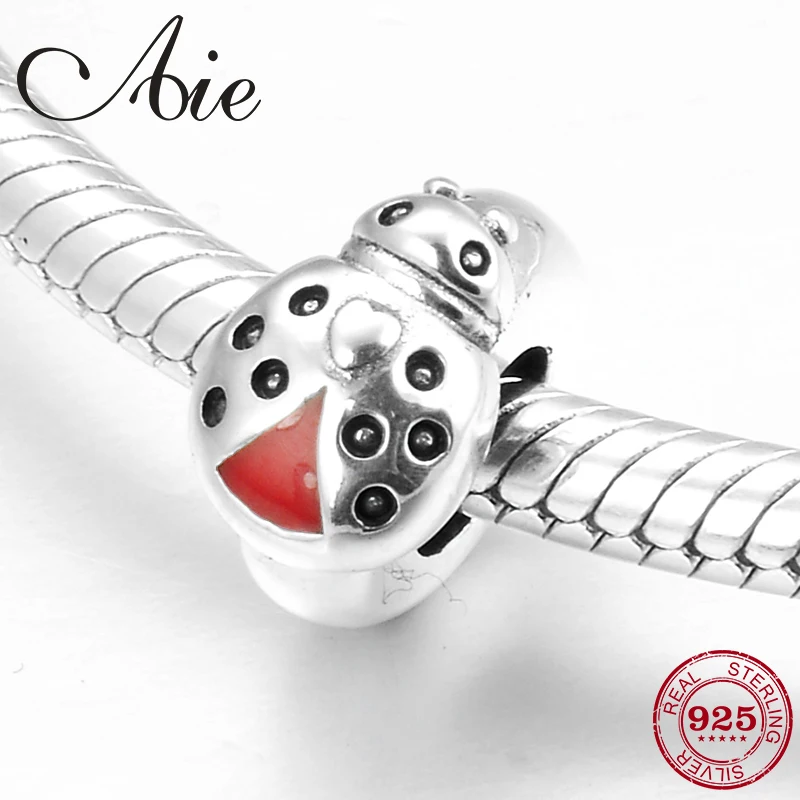 Красные эмалевая Божья коровка рисунок искусственная Серебряная пробка бусины