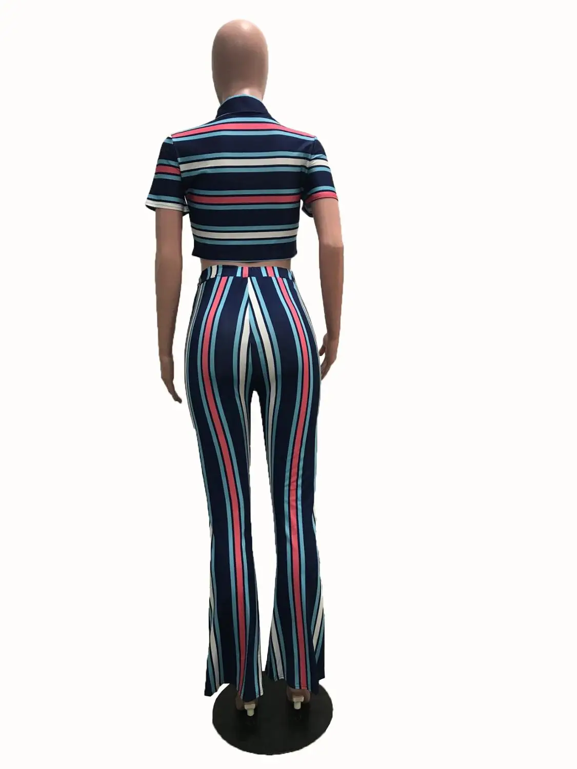 Женский укороченный Топ С Разноцветными полосками на пуговицах прямой брючный