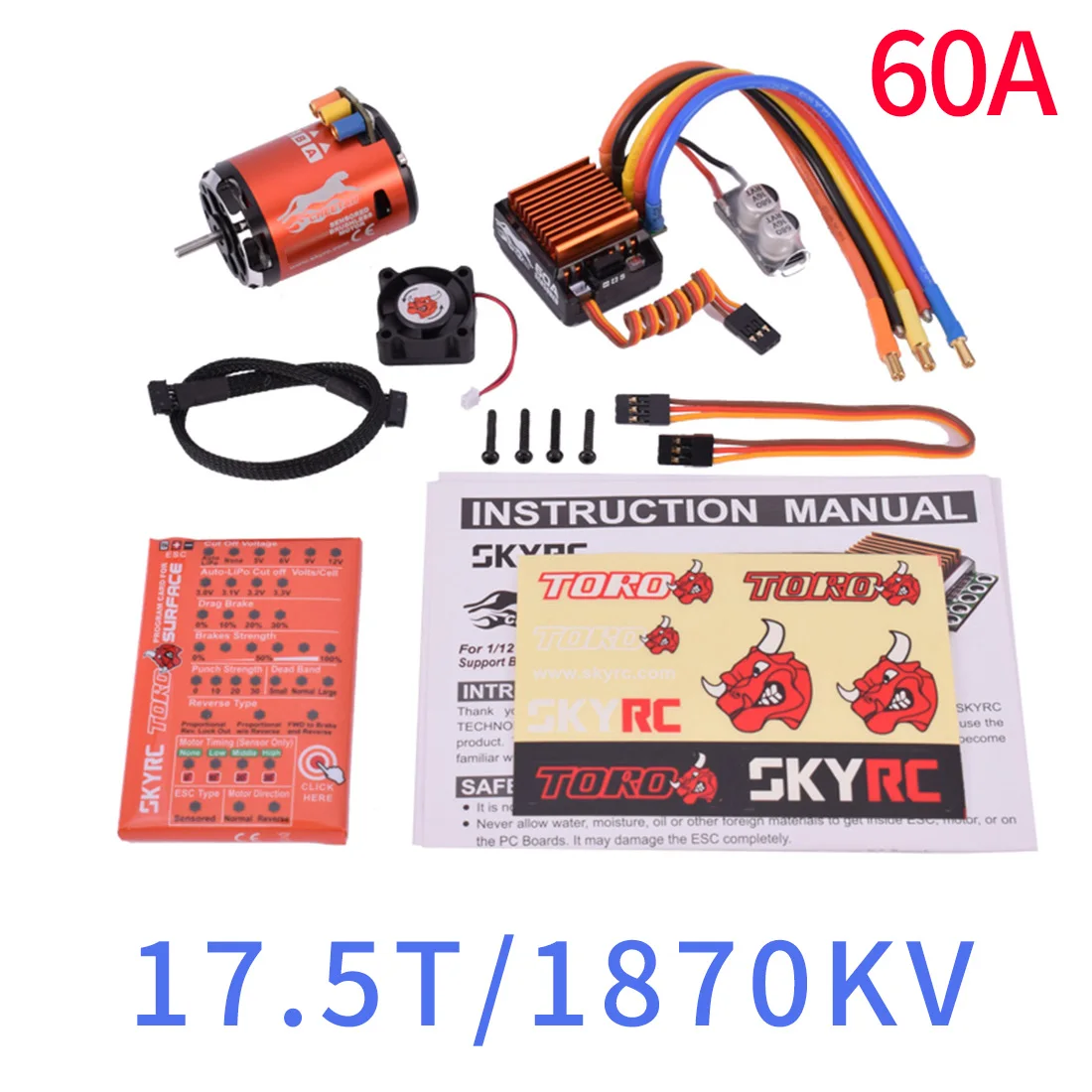 

SKYRC 8.5T 21.5T 1600KV Brushless Motor+ 60A Sensored ESC Program Card Combo Power System For 1/10 1/12 RC Car