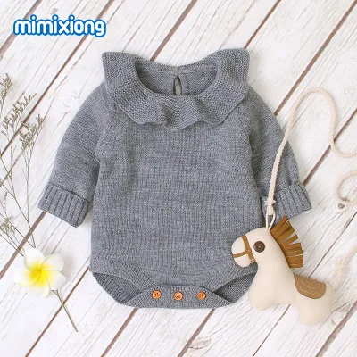 Красная Трикотажная однотонная одежда для маленьких девочек зимний комбинезон с