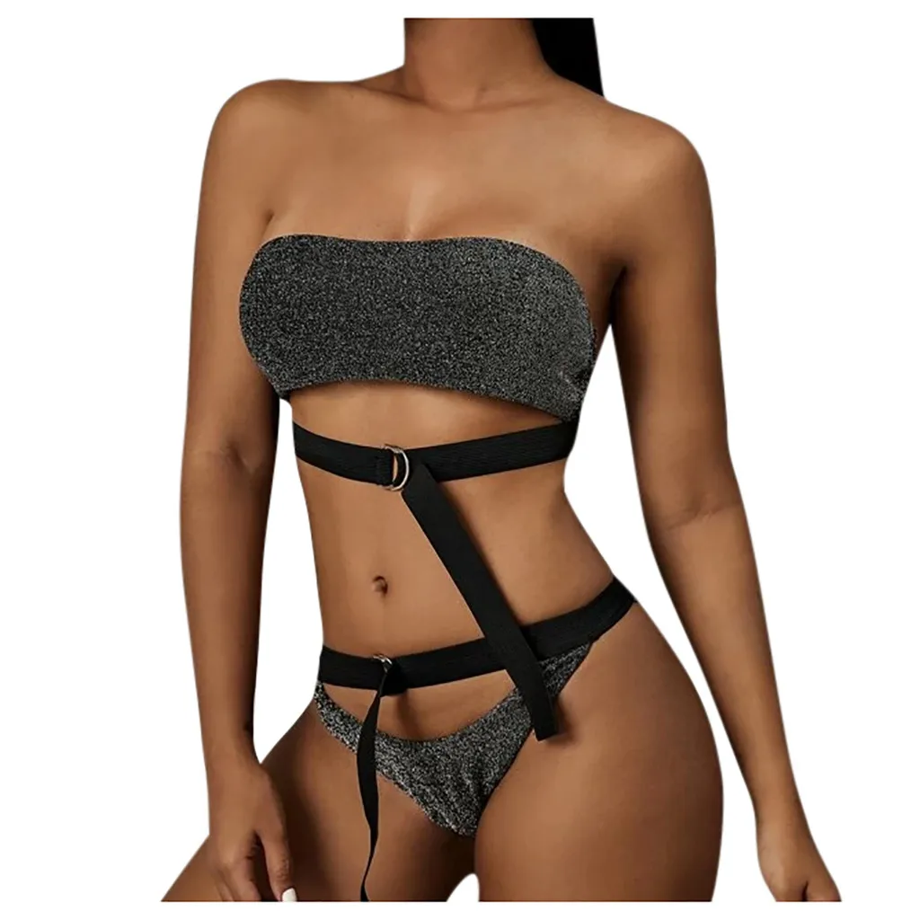 Женский пикантный Бюстгальтер-бандо на шнуровке пляжная одежда однотонные с