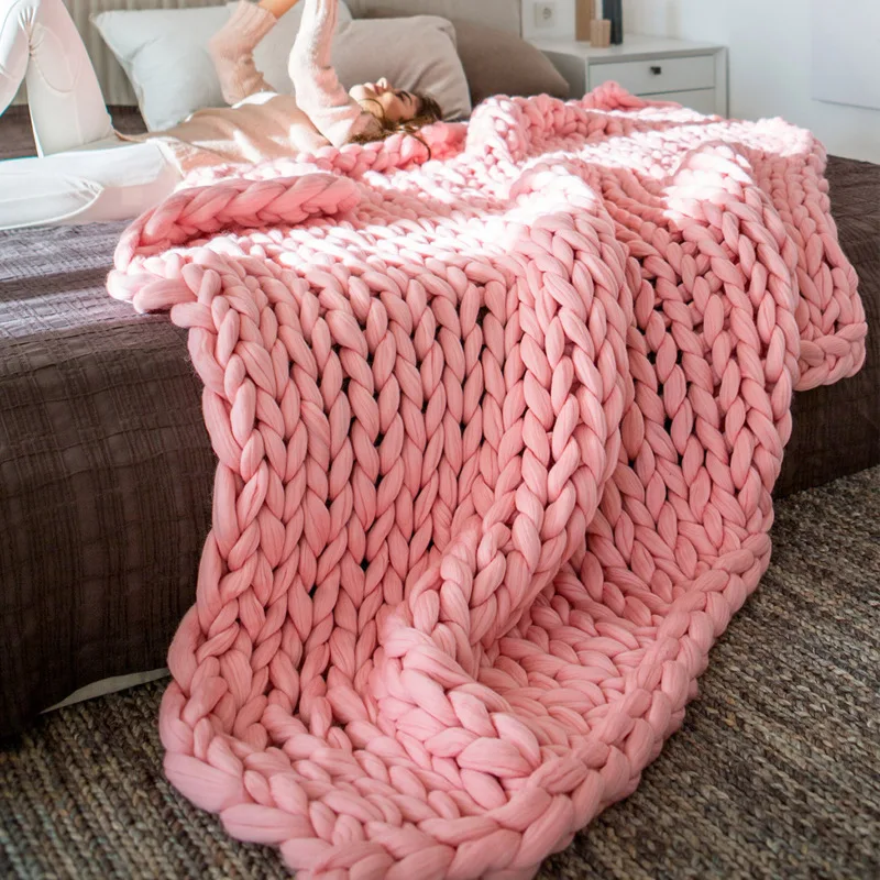 

6MM Nordic thick wool hand-woven blanket blanket knitting blanket wool blanket sofa cover blanket thick thread blanket