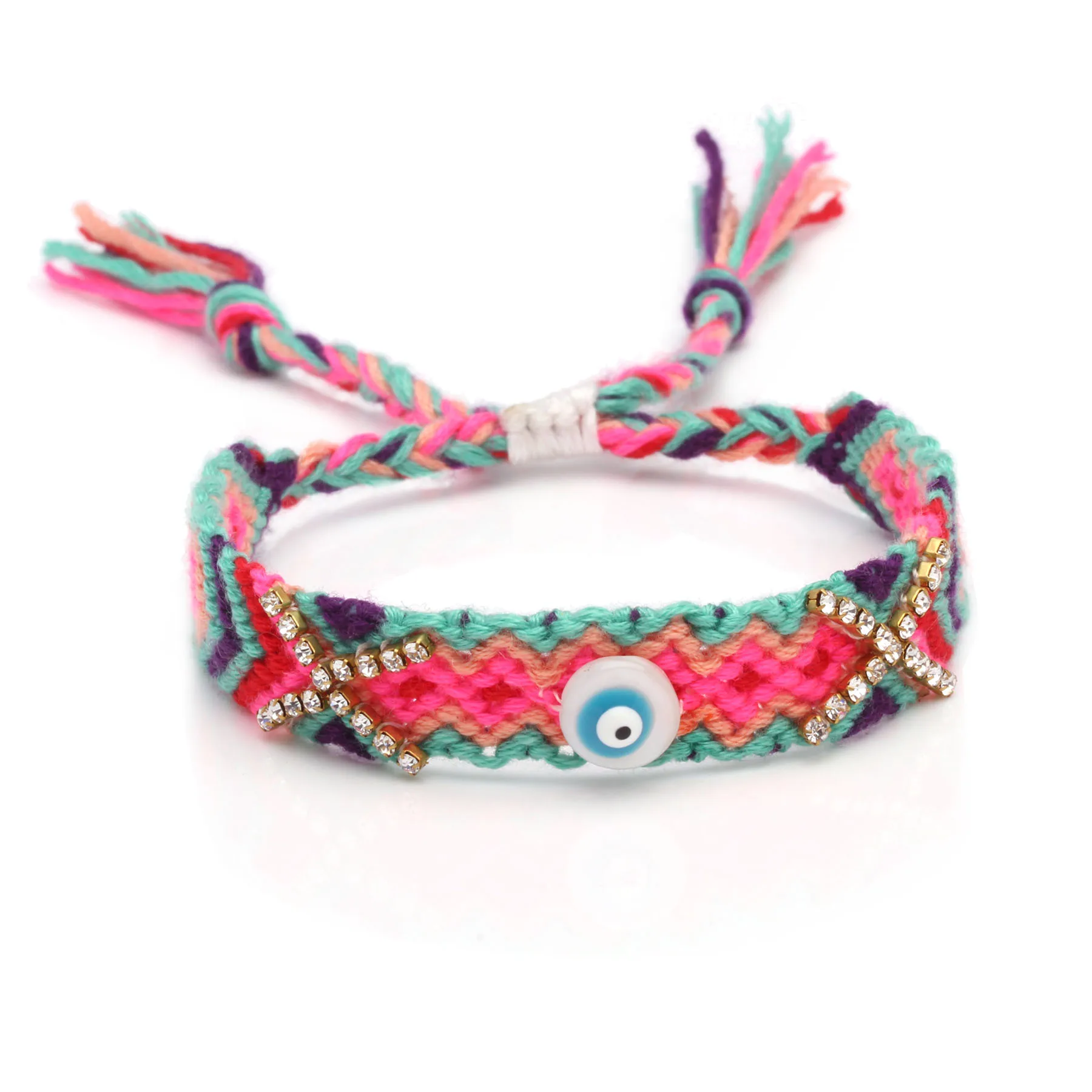 Boho Shell сглаза X Крест Кристалл тканый браслет дружбы для женщин мужчин хиппи