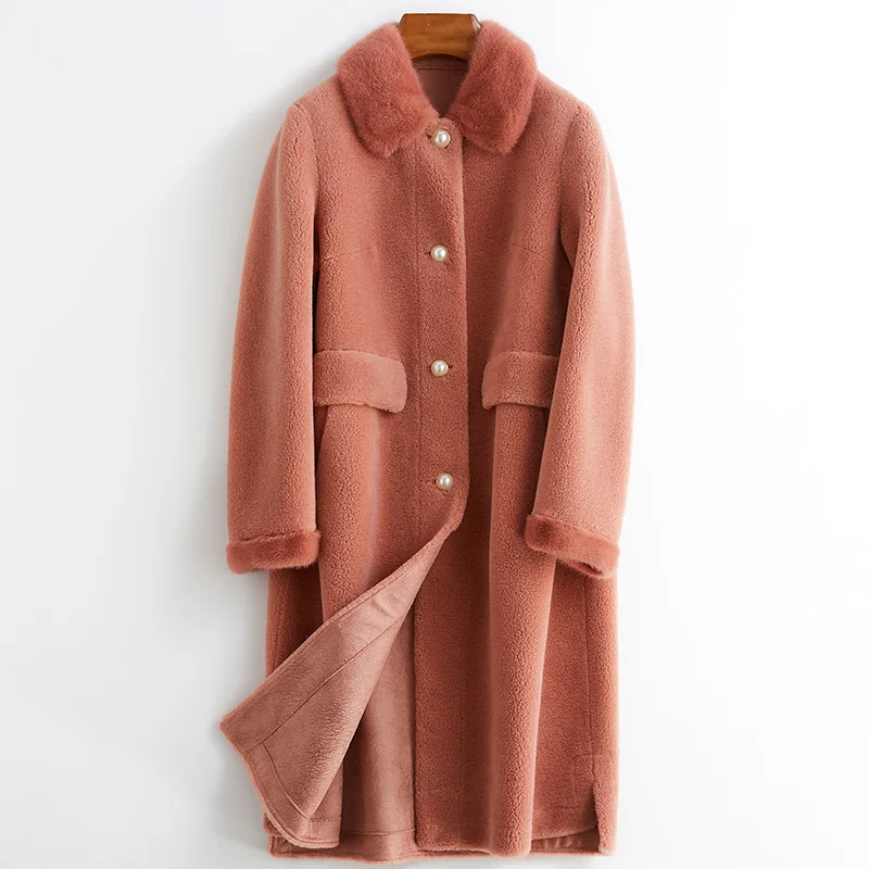 

Зимнее женское пальто из натурального меха норки с воротником, куртка, одежда 2020, корейские длинные стрижки овечьей шерсти, куртки, пальто, т...