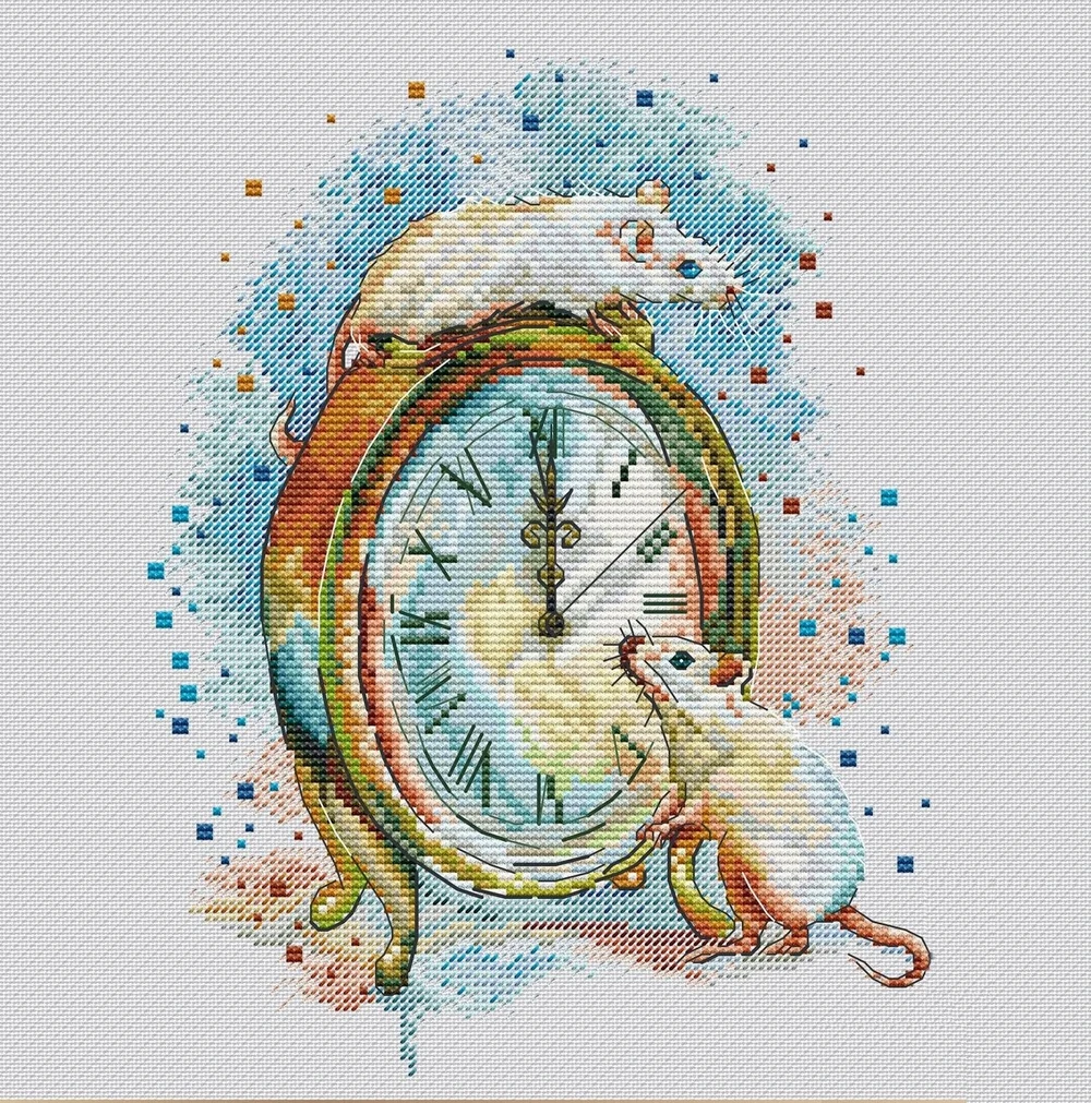 

Мышь и часы, вышивка крестиком, Экологичная хлопковая нить, вышивка, украшение для дома, подвесная картина, подарок