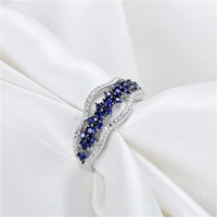 trendy hollow blue crystal ring for women accessories charm rhinstones wedding ring valentines day gift