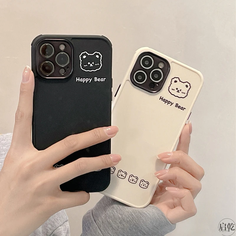 

Simple Cute Cartoon Bear Couple Phone Case For iPhone 13 Pro Max 12 11 X XS XR 7 8 Plus SE 2020 Soft Silicone Shockproof Cover