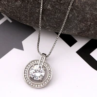 2021 korean fashion women silver plated round pendant for women popular party aaa zircon necklace charm bride wedding jewelry