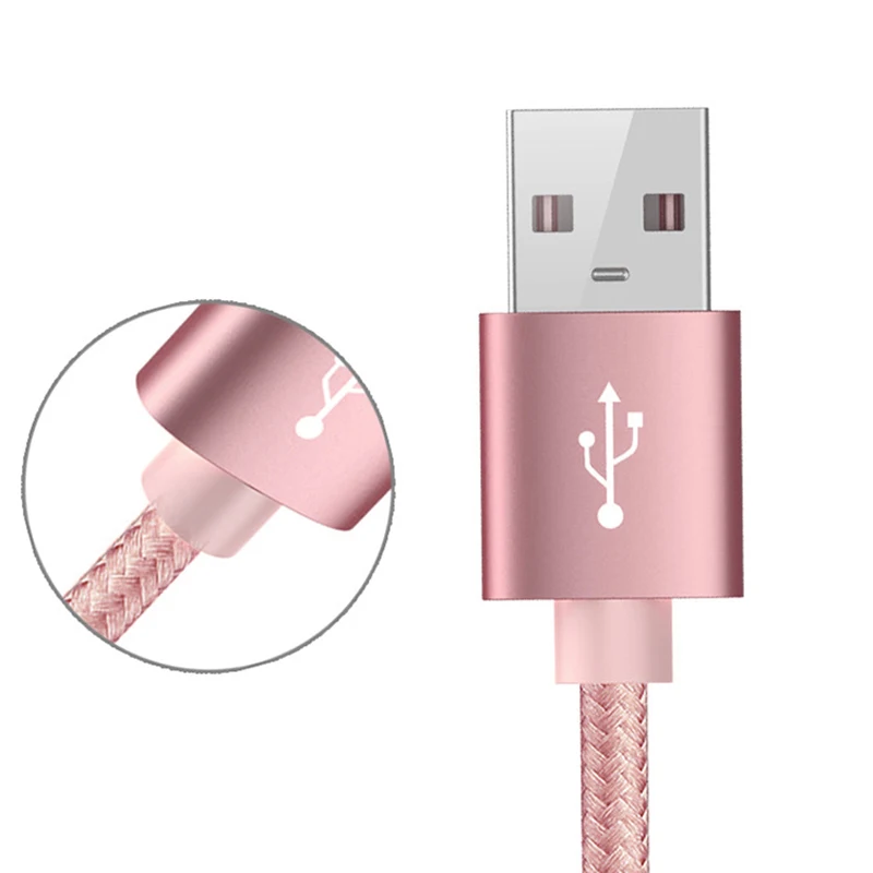 

UGI 3M 2.4A Rose Gold Nylon Braided Fast Charging Type C USB C Cable Date Sync Charger For Samsung Xiaomi RedMi Huawei LED Light