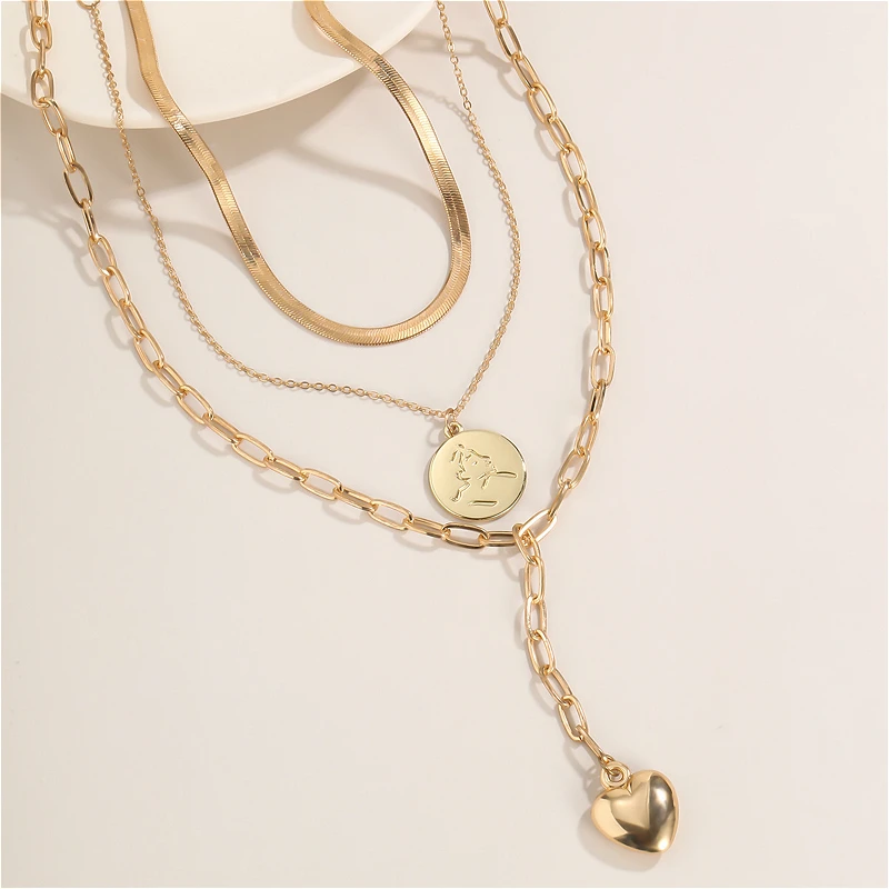 

Gold Color Heart Pendant Necklace Jewelry For Women's Neck Chain Choker Necklaces Collier Femme Accessories