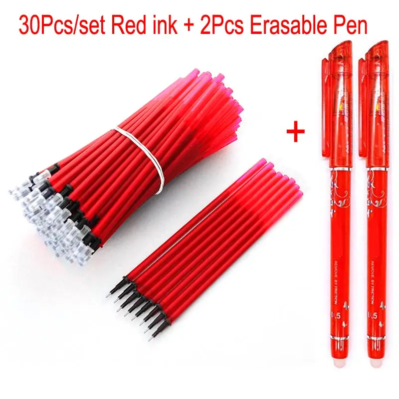30 red ink 2 pen 30 шт./компл. офисные стержень со стираемыми чернилами стержень, стираемая ручка с заправляемым стержнем 0,5 мм синего, красного, черного цвета стержни для гелевых ручек Канцелярские приспособления для работы - Цвет: 30 red ink 2 pen