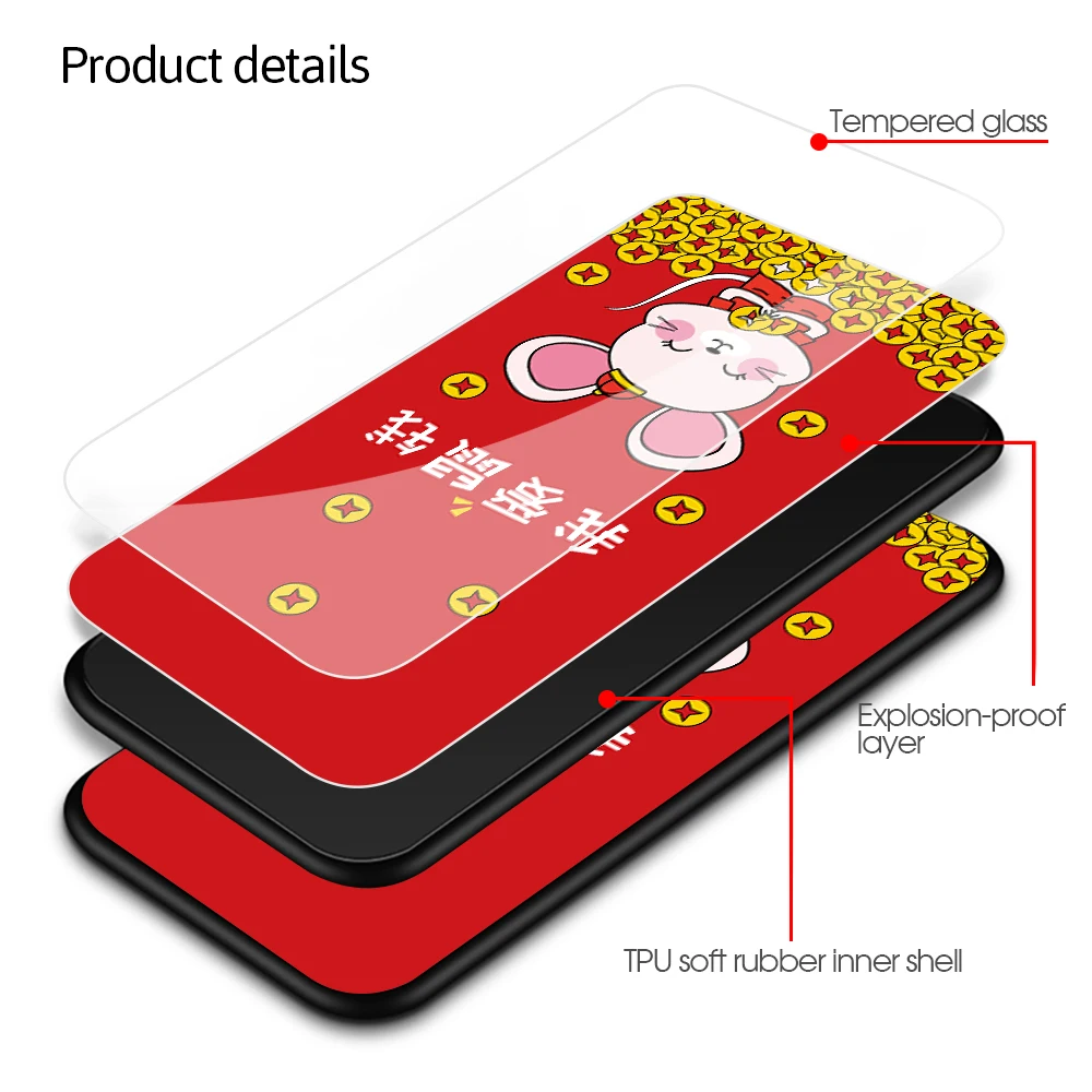 Cut Mouse Pattern Tempered Glass Case For iPhone 11 Pro Max X Xs Xr 8 7 6 6S Plus Red Back |