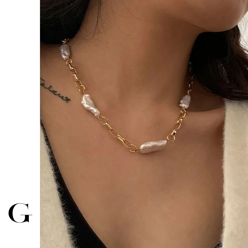 

GHIDBK Baroque Natural Freshwater Irregular Pearls Copper Chain Necklaces Dainty Elegant Collars Chokers Women Jewelry Accessory