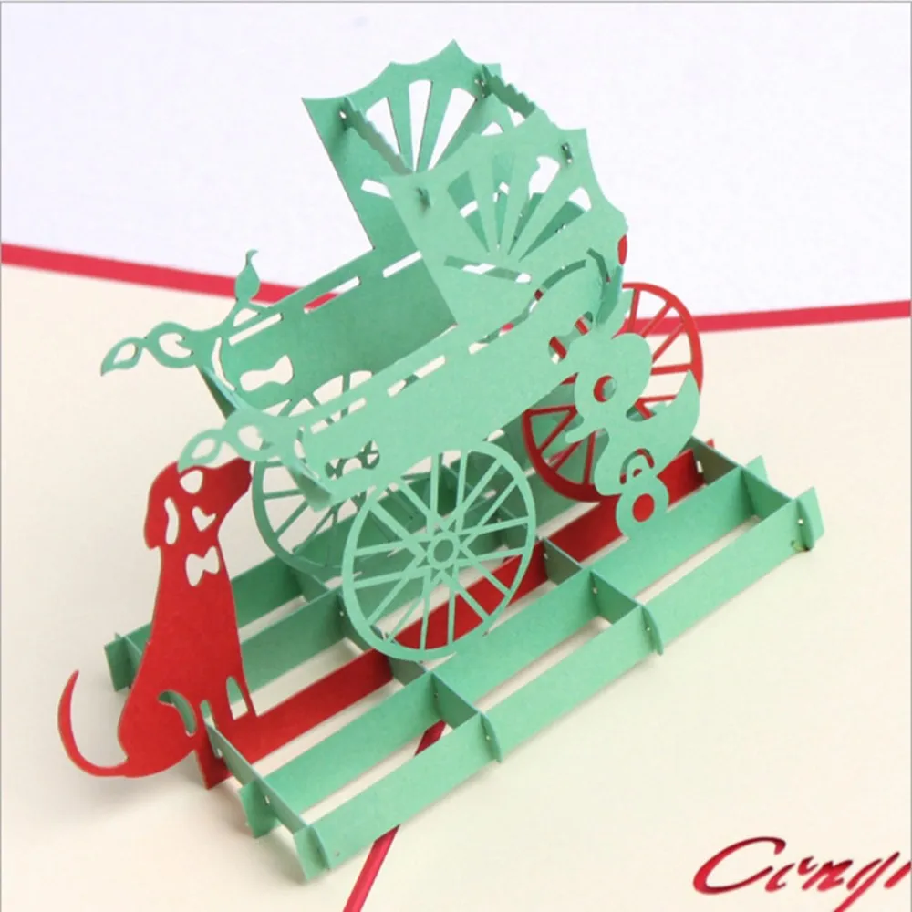 Лазерная резка детская коляска декоративная собачка 3D всплывающие