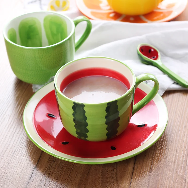 Creative Hand-painted Tableware Ceramic Dessert Watermelon Fruit Bowl Cute Cartoon Cup Set Home Salad Rice | Дом и сад