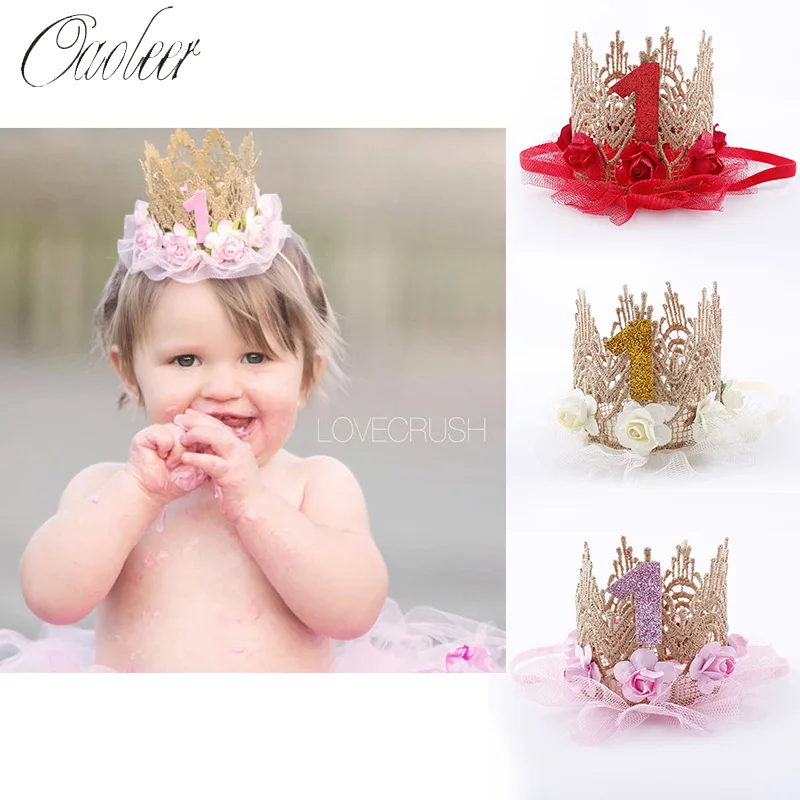 

Oaoleer Cute Baby 1 Year Old Headbands Lovely Crown Mesh Flower Hair Bands For Baby Girls Newborn Birthday Hair Accessories