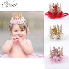 Oaoleer Cute Baby 1 Year Old Headbands Lovely Crown Mesh Flower Hair Bands For Baby Girls Newborn Birthday  Hair Accessories (3)