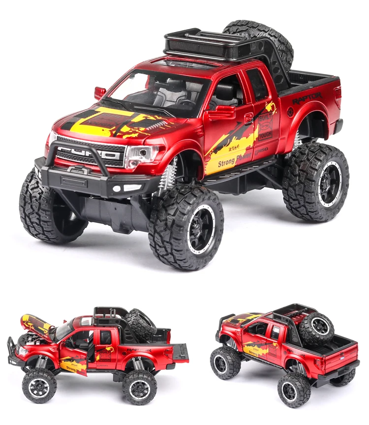 1:28 литье под давлением FORD RAPTOR f150 SUV металлическая модель автомобиля игрушечные колеса сплав автомобиль звук и светильник оттягивающийся автомобиль мальчик малыш игрушки vw модель