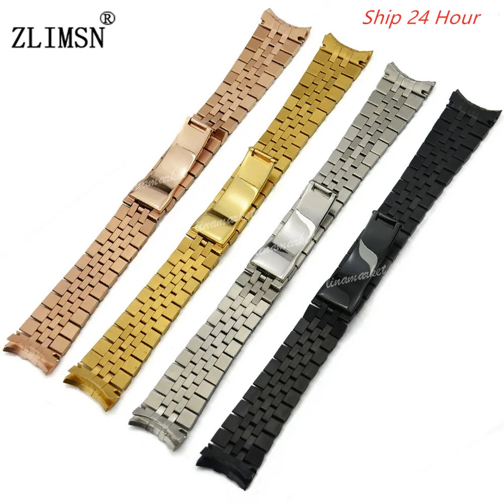 Ремешок ZLIMSN из нержавеющей стали 316L для наручных часов браслет с изогнутым