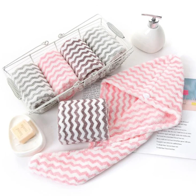 Быстросохнущее полотенце для волос женское магическое из микрофибры полосатая