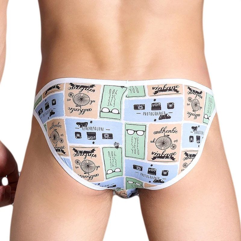 Mens Briefs Low-waisted Sexy Bikini Underwear Bamboo Comfortable Print Panties