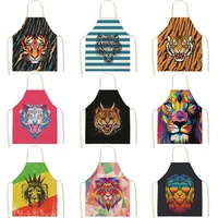 parent child kitchen apron lion tiger printed sleeveless cotton linen cartoon aprons for men women home cleaning tools