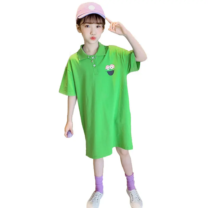 

Summer Teens Girl T Shirt Cotton Cartoon T Shirt for Girl Tops Tees Kids Baby T-shirt Turn Down Collar Preppy Style Clothes Tops