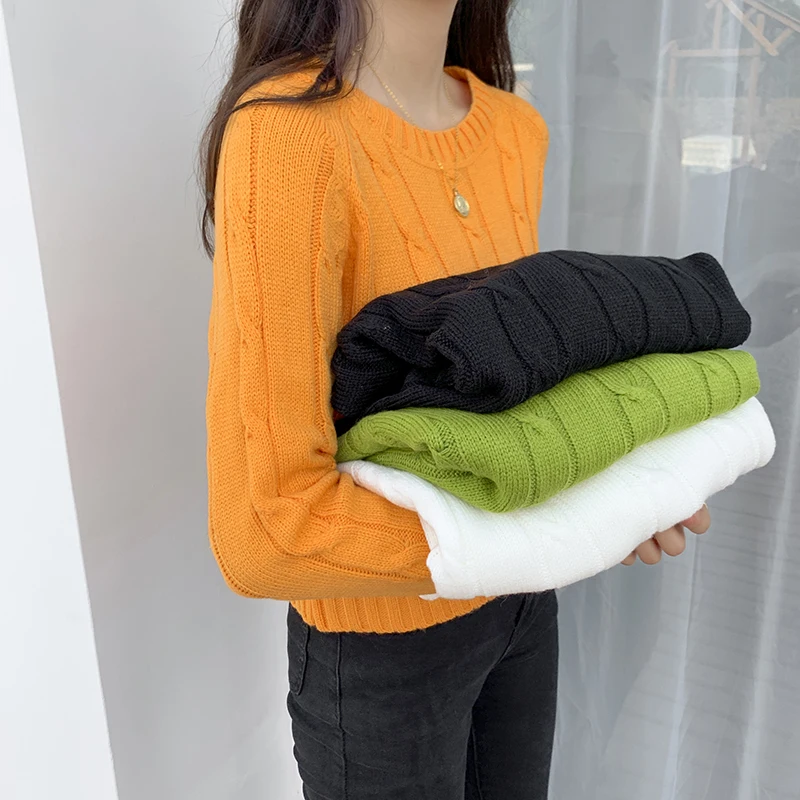 Women Sweaters Knitted Tops 2019 New Winter Casual Female Knitwear Candy Color Fashion O-Neck Woman Short Pullovers | Женская одежда