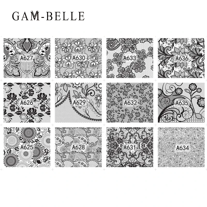

GAM-BELLE 12 Sheets/Set Nail Sticker Gothic Black Flower Slider Tips Decals Water Transfer Nail Decoration Set Manicure Tools