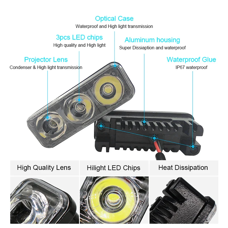 2 шт. автомобиля Универсальный Габаритные огни 3 светодиодный лампы DRL