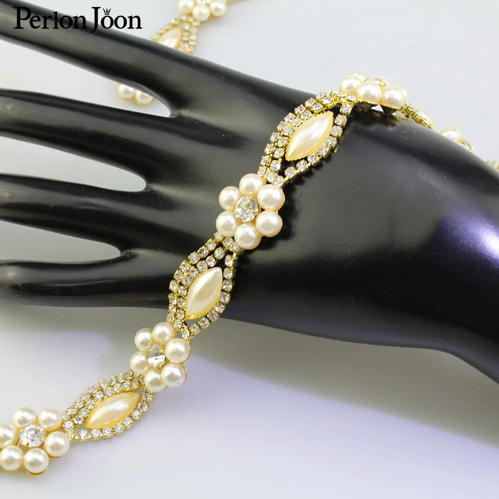 1 ярд жемчужные стразы с цветочной отделкой золотые серебряные плоские оборота