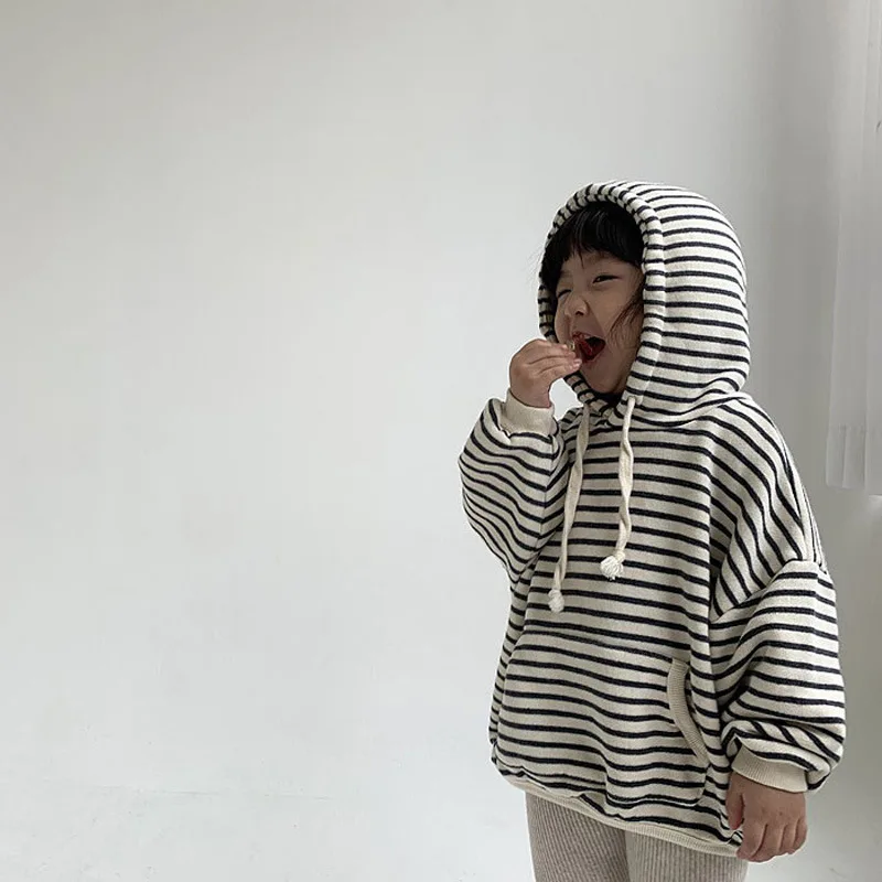 Autumn Baby Striped Hooded Sweatshirt 2022 New Long Sleeve Kids Hoodie For Boys And Girls Loose Casual Hooded Tops 9M-3T
