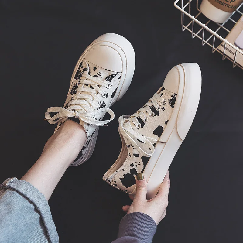 

Женские парусиновые туфли на низкой платформе, туфли из коровьей кожи на плоской подошве, 2021