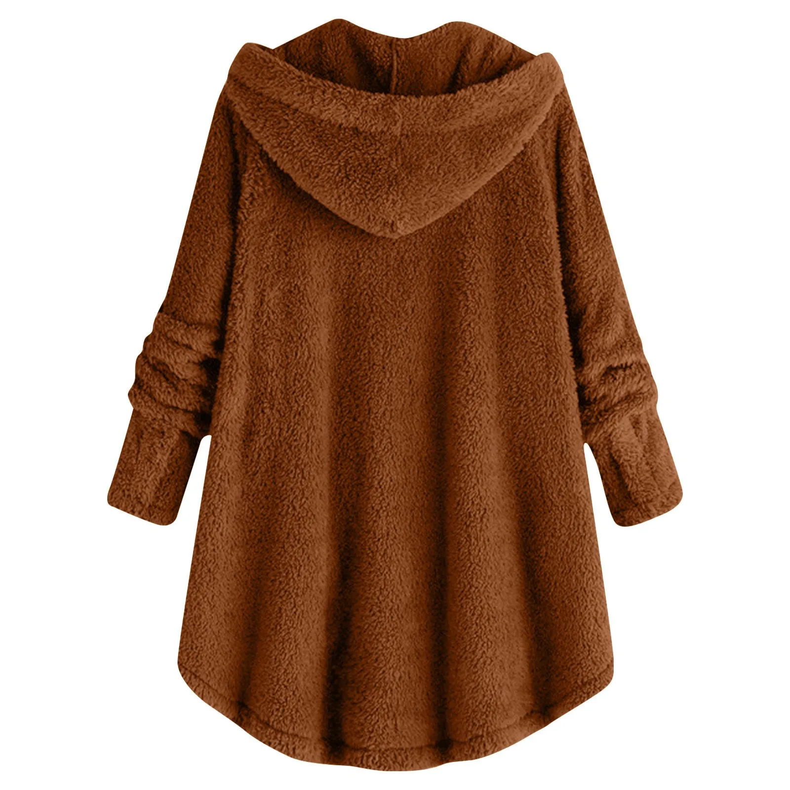 Женское плюшевое пальто на пуговицах Свободный кардиган оверсайз с капюшоном