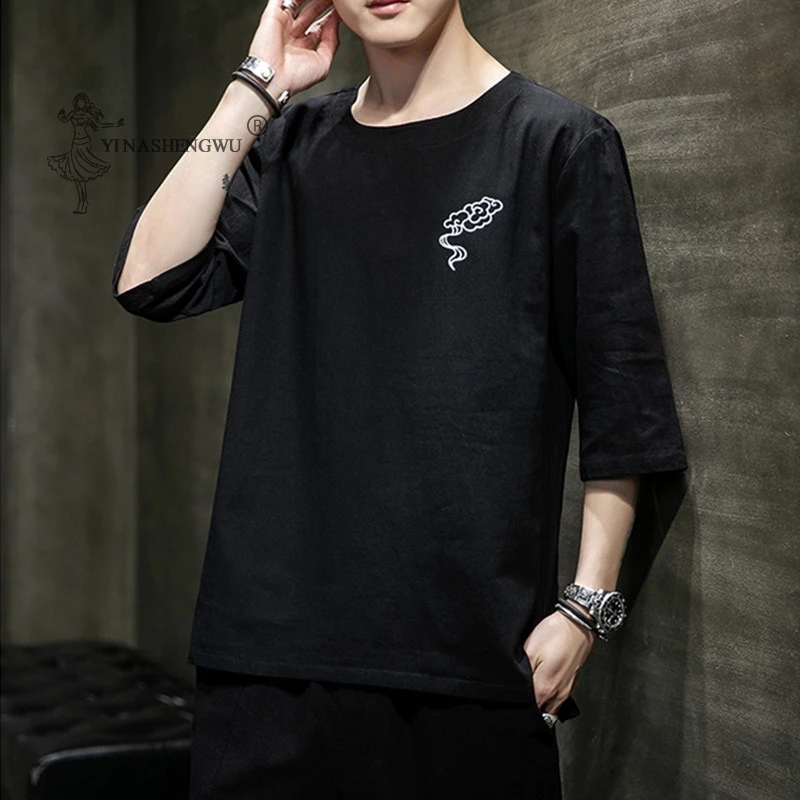 

Japanese Men Short Half-Sleeve Kimono Shirt T-shirt Embroidered Japan Harajuku Trouser Asian Male Yukata Haori Cardigan Costume