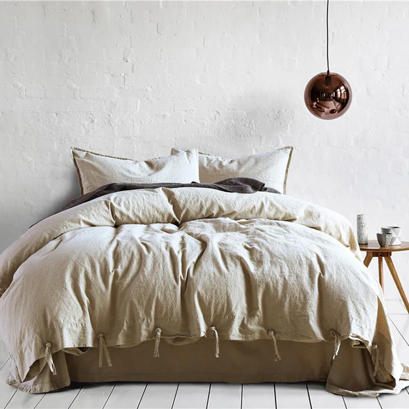 

Linen four-piece set bedding solid color quilt set summer bed cotton linen sheet kit for both men and women comfortable