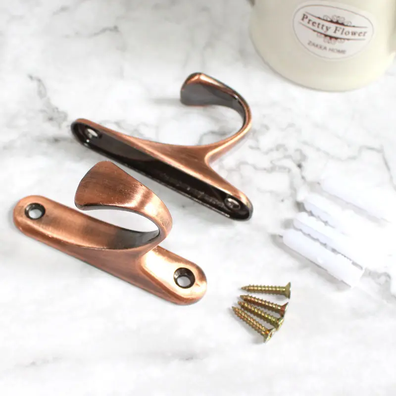 

2Pcs Home Kitchen Hooks Wall Key Holder Mount Metal Hook Clothes Towel Hat Coat Rack Window Drape Door Hanger Double Wall Hooks