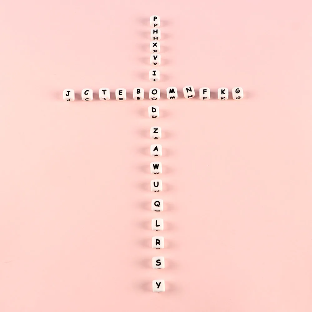 Sunrony-Cuentas de silicona del alfabeto ingl&eacute;s para chupete de beb&eacute;, pulseras de cadena para hacer juguetes masticables de grado alimenticio, 12mm, 10 Uds.-3