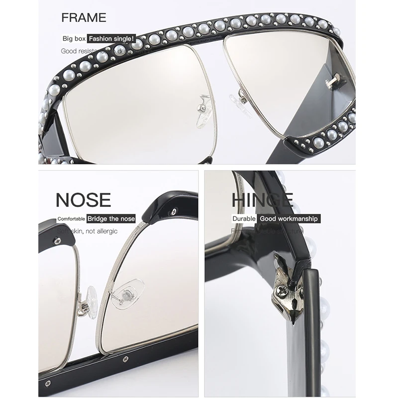 

Oversized pearl Women sunglasses Luxury brand Big frame Shade For Woman Ladies Glasses Trend sun glasses for women fashion 2019