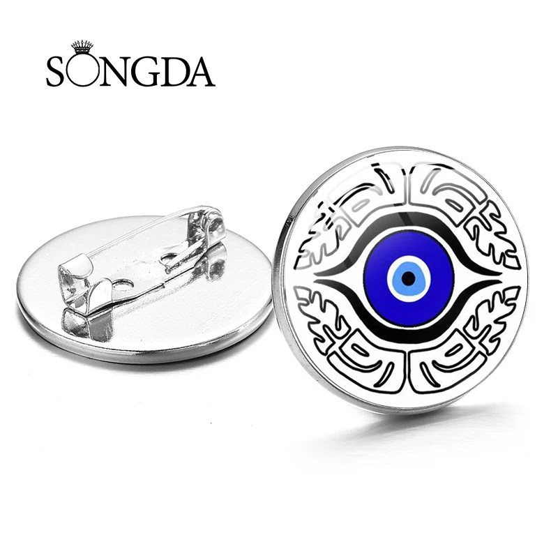 Винтажная брошь с изображением турецкого сглаза стеклянная круглая роскошная