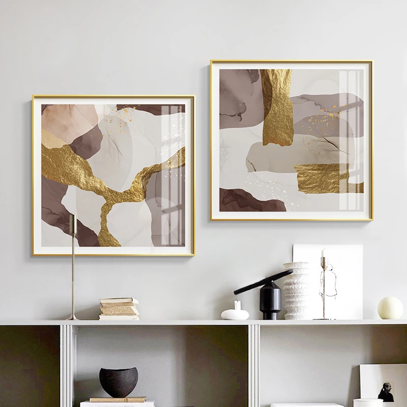 

Abstract Marble Canvas Paintings Modern Brown Gold Foil Poster Prints Nordic Wall Art Pictures For Living Room Office Home Decor