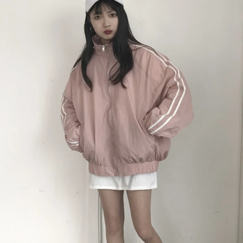 Женское пальто 2019 новая полосатая парка на молнии Короткая куртка с хлопковой