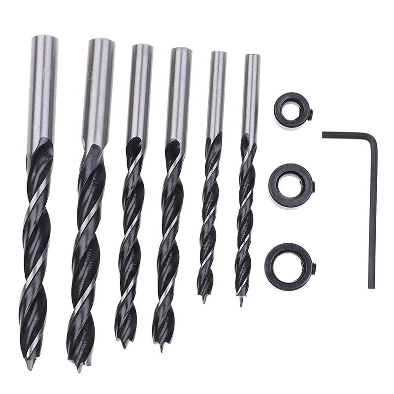 

1 Set High Quality Woodworking Tree-point Drill Twist Drill 6/8/10mm Drill Bit Limit Ring Set