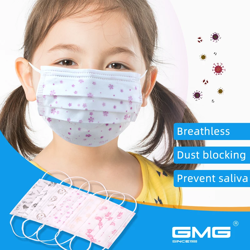 

Shipping within 24 hours Printed 50pcs 3 layer Black Pink Boys Girls Disposable Dust Mask Face Mask Children's Breathable Masks