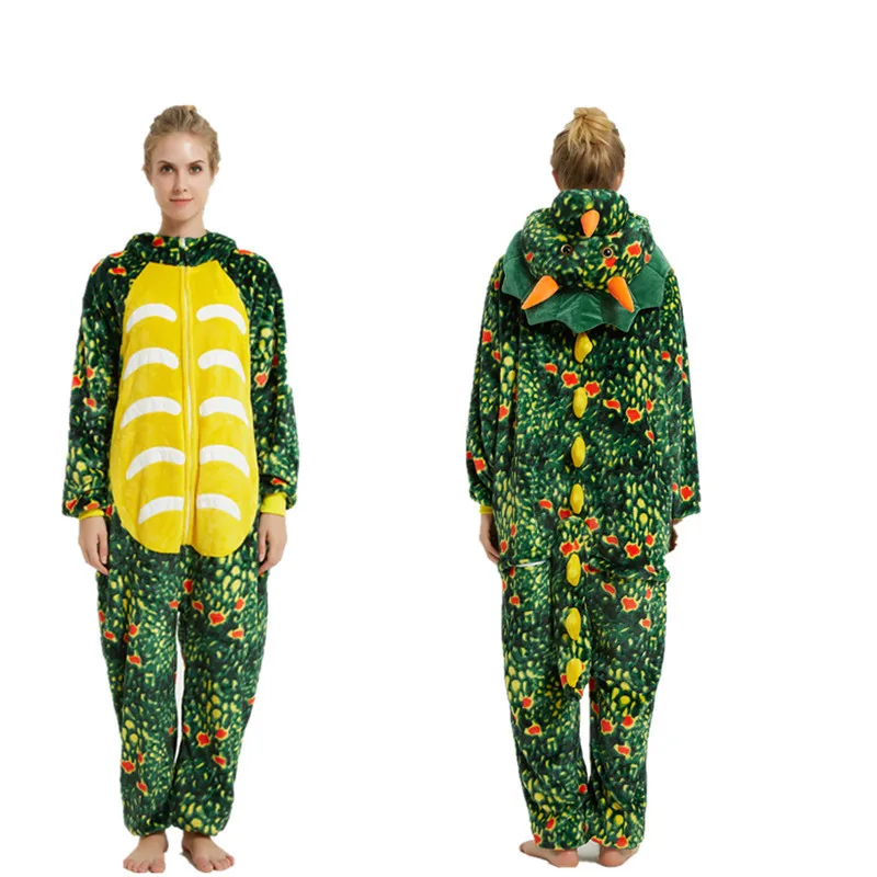 Зимний фланелевый слитный комбинезон с капюшоном изображением дракона для