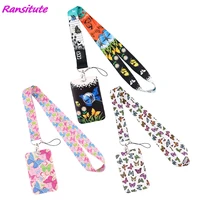 ransitute r2194 butterfly lanyard card id holder car keychain id card pass gym mobile phone badge kids key ring holder jewelry