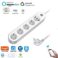 tuya wifi smart power socket strip surge protector with 4 eu smart plugs 3 usb charging ports outlet work with alexa google home