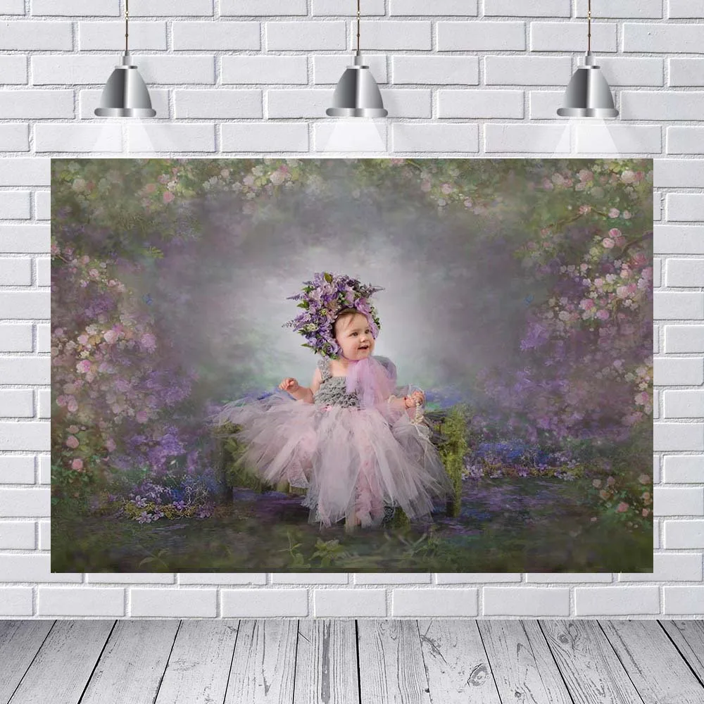 Фон для фотосъемки новорожденных день рождения фиолетовый цветок лаванды узор