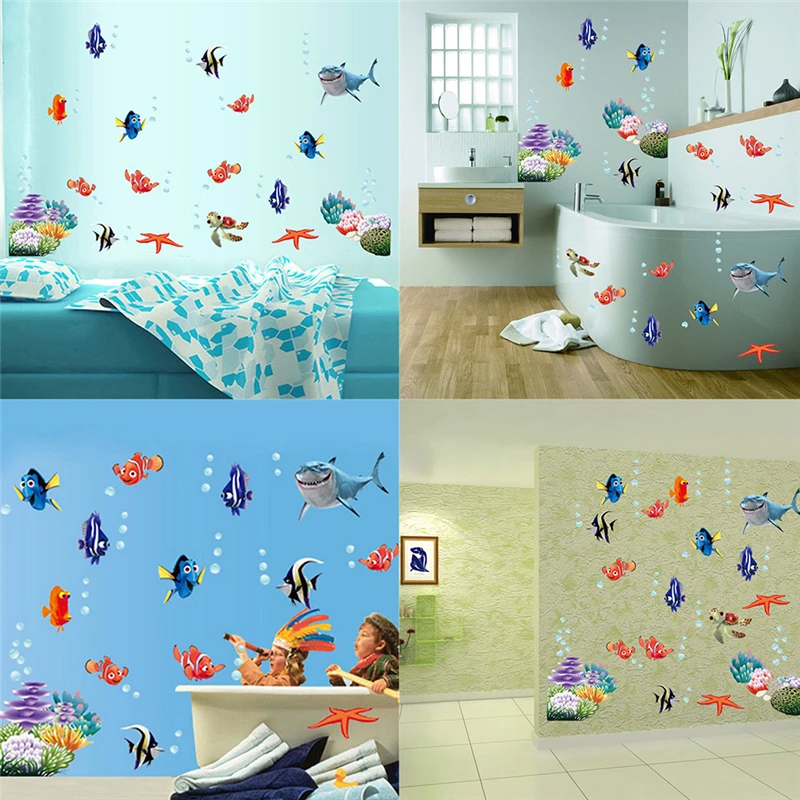 

Cartoon Sea Fish Wall Stickers Removable Bathroom Nursery Home Decor Decals