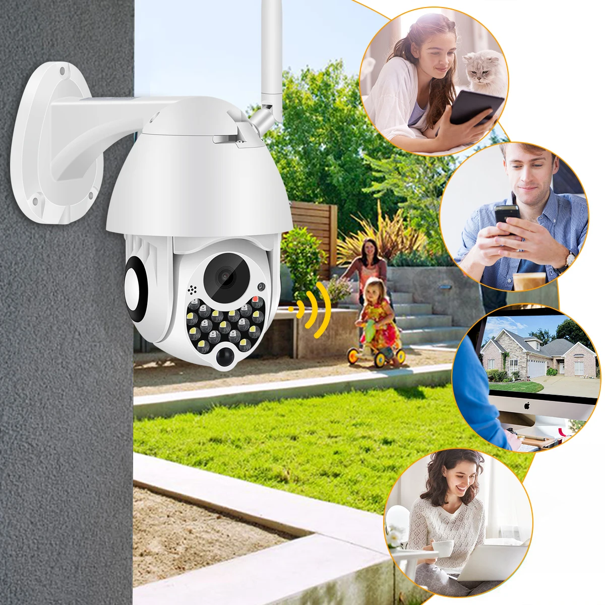 1080P световая сирена Wi-Fi ptz-камера 2MP автоматическое отслеживание облако Домашняя безопасность ip-камера 4X цифровой зум скорость купольная камера Открытый